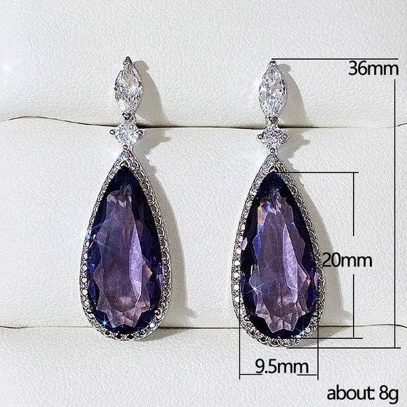 💜Silver Purple Amethyst  Water Drop Earrings - Picture 3 of 6